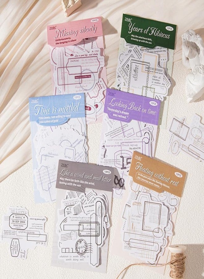 SAMVARDHAN Vintage Label & Ticket PET Stickers Set (60+ Pcs) | Retro Postmark, Frame & Note Stickers | Journaling, Scrapbooking & Planner Decoration - Image 1